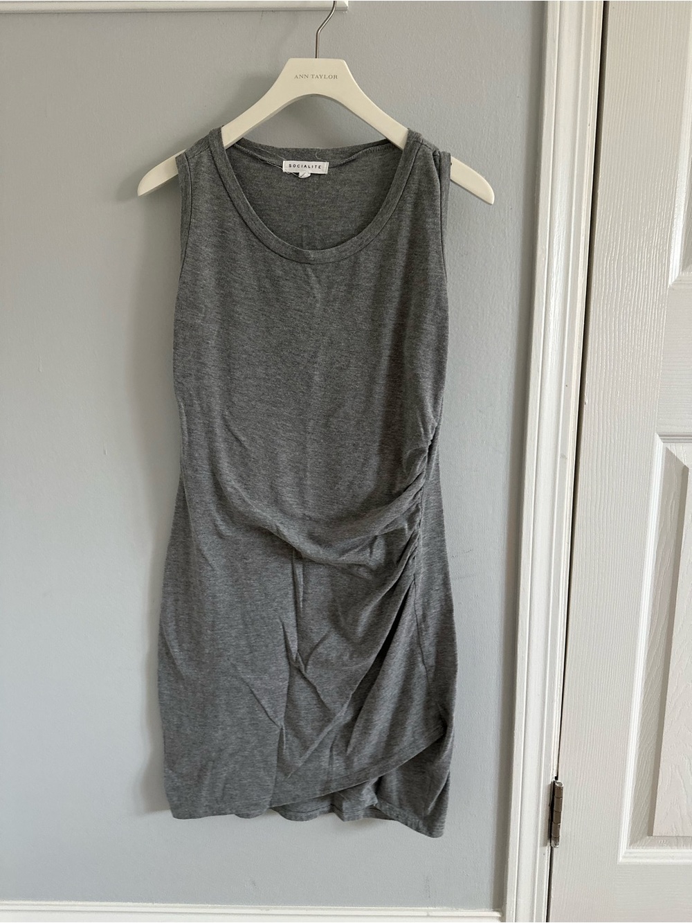 Socialite Grey Sleeveless Ruched Mini Dress
